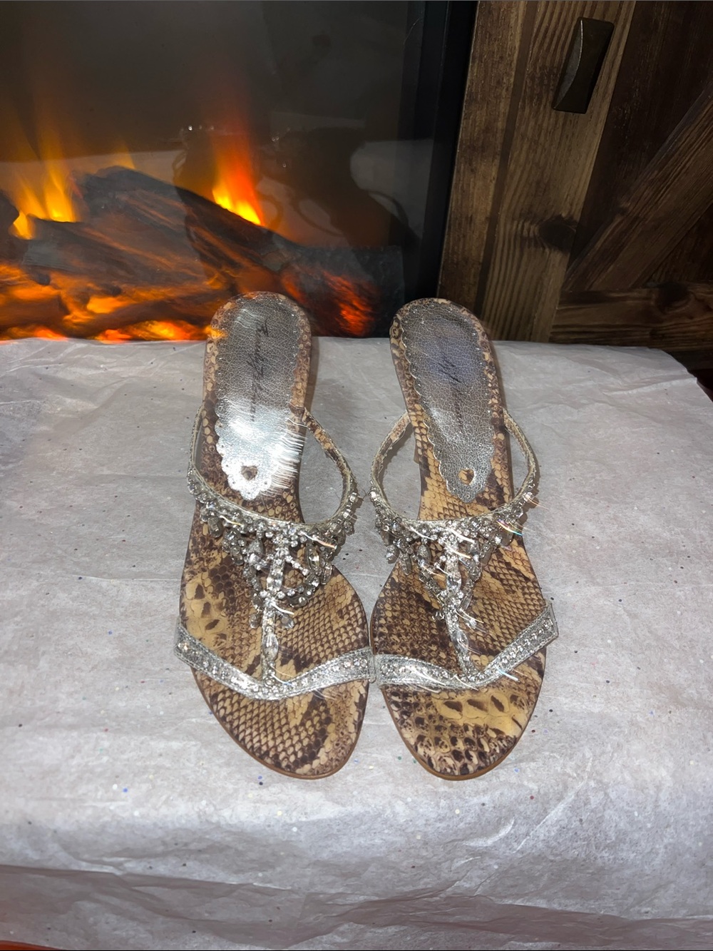 Beverly Feldman Diane Y2K Rhinestone Snakeskin Heels